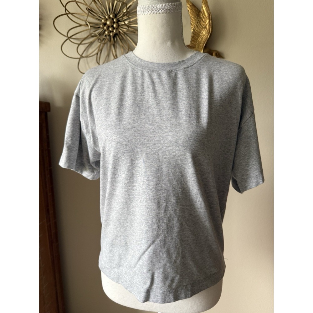Zella Womens M Gray Pima Cotton Tencel Modal Boxy Crewneck T Shirt Athleisure